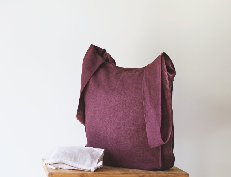 Dark Plum linen tote bag with inside pocket - Inside pocket - British D'sire