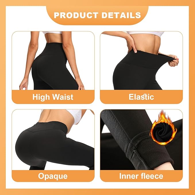 DDOBB Thermal Leggings Women High Waist Fleece Lined Winter Black Sports Leggings Workout Warm Yoga Pants Tights Running Hiking Gym - Thermal Bottoms - British D'sire