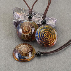 Del Corso 7 Chakra Pendant Necklace Ammonite Healing Crystal Stone Spiral Necklace Gift - Charms & Pendants - British D'sire