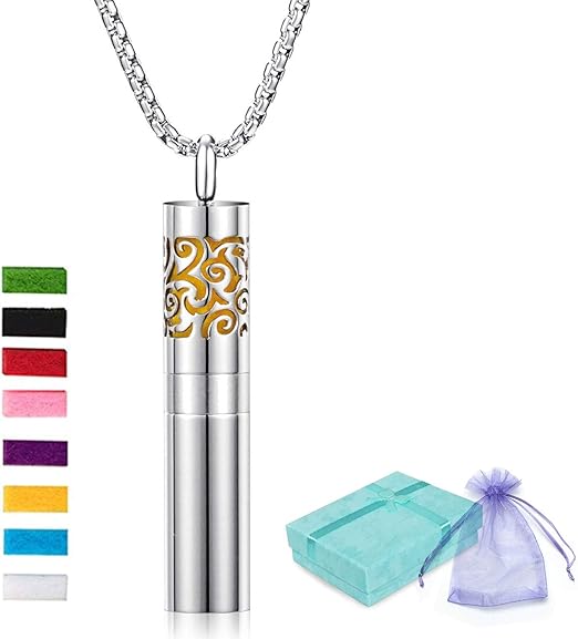 Del Corso - Diffuser Necklace with Dispenser and Container Stainless Steel Aromatherapy Essential Oil Diffuser Pendant Locket Necklace with 8 Pads Jewelry for Women Men Kid - Necklaces - British D'sire