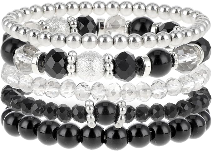 Del Corso DIVINA VITAE 5 Pcs Beaded Stretch Bracelets Blue Stackable Bracelets Crystal Bead Bracelet Boho Beaded Bracelets Stretch Layering Crystal Stone Beaded Bracelets Trendy Costume Jewelry Gifts for Women - Bracelets & Bangles - British D'sire