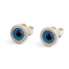 Del Corso Evil Eye Stud Earrings – 925 Sterling Silver, Lightweight 1g Handmade Protection Jewelry for Women, Minimalist Blue Eye Symbol Earrings to Ward Off Negativity - Stud Earrings - British D'sire