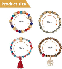 Del Corso Feibety Boho Beaded Bracelet,4 - Pack Multi - Layer Bohemian Wooden Beaded Bracelet,Elastic Bracelet,Tassel Bracelet Tourist Souvenir Tree Of Life Bracelet Women, Bracelet Set Can Be Stacked Or Worn Alone - Bracelets & Bangles - British D'sire