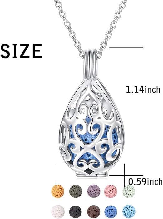 Del Corso - S925 Sterling Silver Aromatherapy Essential Oil Diffuser Necklace Love Heart Locket Perfume Pendant Necklace Jewelry 18+2" Adjustable Chain, Sterling Silver - Necklaces & Pendants - British D'sire