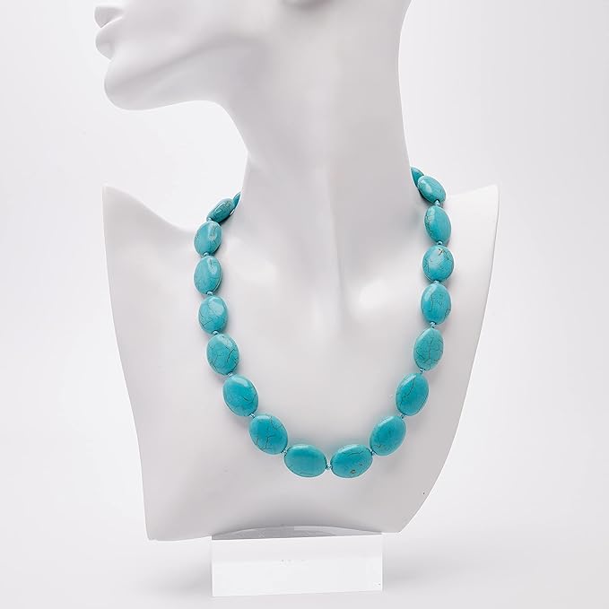 Del Corso Treasure Bay Stunning Oval Shape Natural Gemstone Beaded Necklace for Women (Blue Turquoise) - Necklaces & Pendants - British D'sire