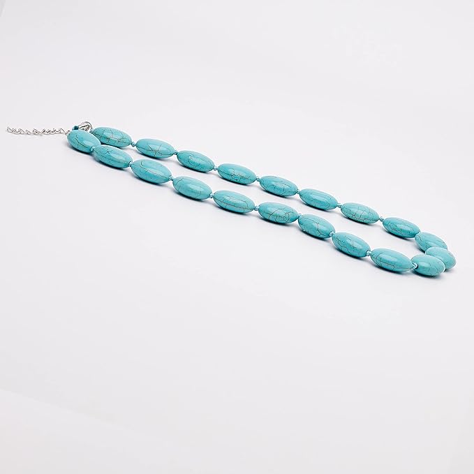 Del Corso Treasure Bay Stunning Oval Shape Natural Gemstone Beaded Necklace for Women (Blue Turquoise) - Necklaces & Pendants - British D'sire