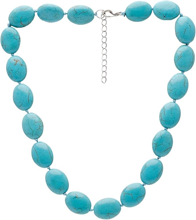 Del Corso Treasure Bay Stunning Oval Shape Natural Gemstone Beaded Necklace for Women (Blue Turquoise) - Necklaces & Pendants - British D'sire