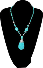 Del Corso Turquoise Gemstone Pendant Necklace Long Bohemian Beaded Necklace for Women - Necklaces & Pendants - British D'sire