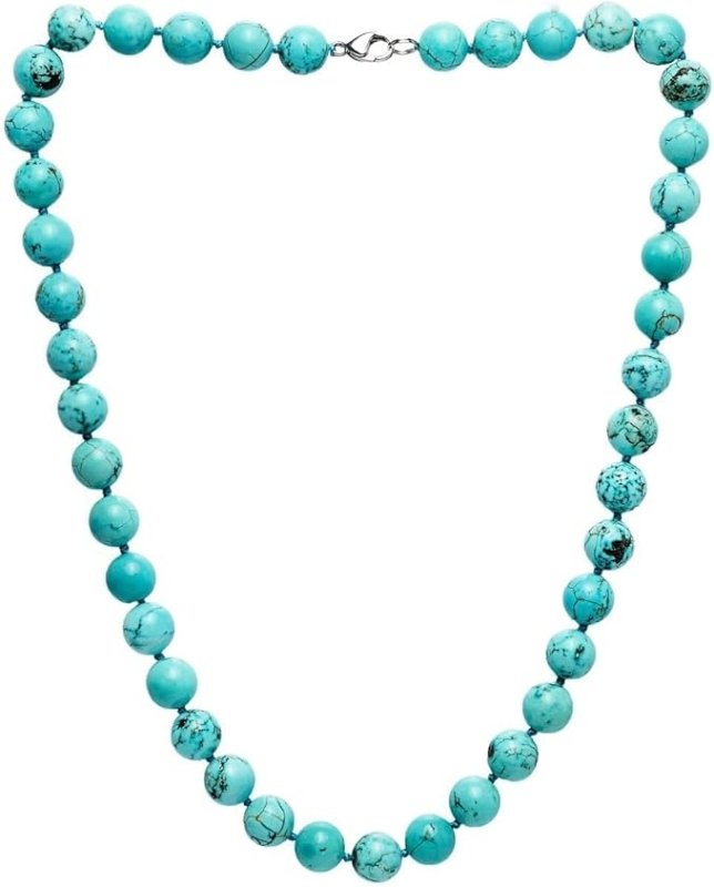 Del Corso Women's Beaded Necklace FAB 10mm Blue Turquoise Gemstone Necklace For Women Ladies Girls 48cm - Necklaces & Pendants - British D'sire