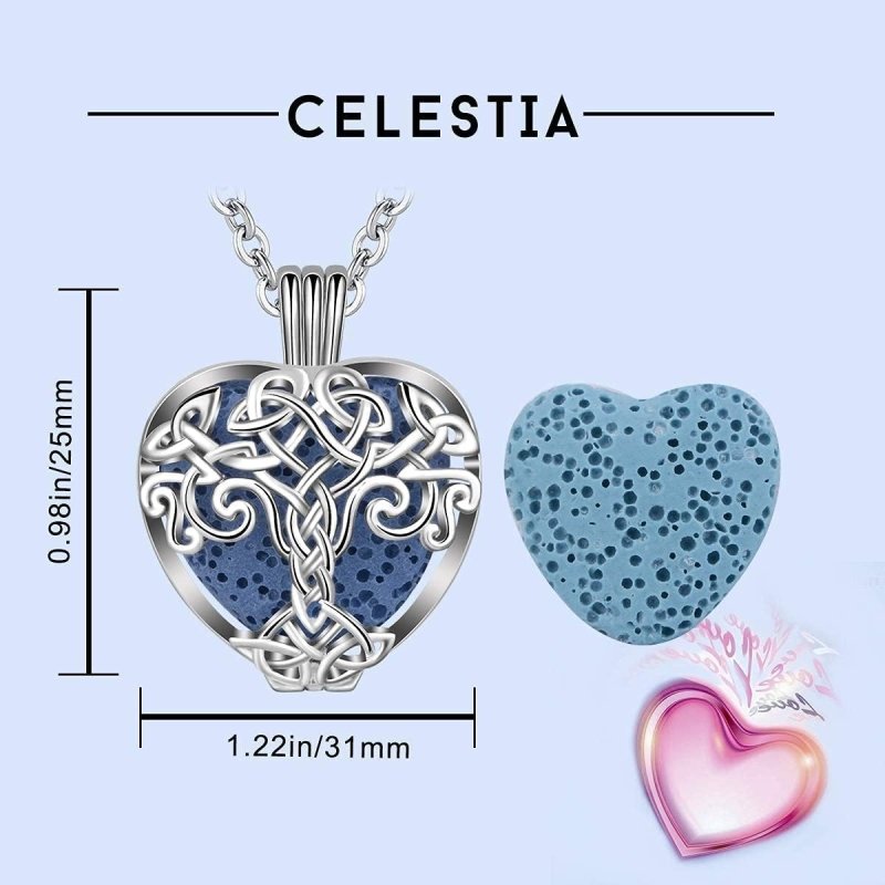 Del Corso - Womens Scented Essential Oils Diffuser Necklace, Silver Celtic Tree of Life Heart Locket Pendant with Volcanics, Fragrance Aromatherapy Jewellery - Necklaces & Pendants - British D'sire