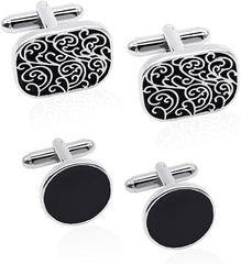 Desenda 4pcs Cufflinks for Men Classic Tone Cufflinks for Wedding, Birthday, Banquet, Business Meeting (Round and Square) - Men's Cuff Links and Tie Clips - British D'sire