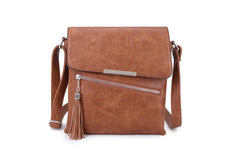 Designer Cross Body Bag With Flap 'n' Tassel - Brown - British D'sire