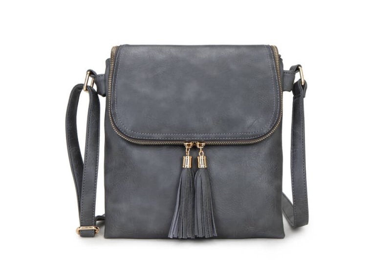 Designer Cross Body Bag With Tassels - Dark Grey - British D'sire