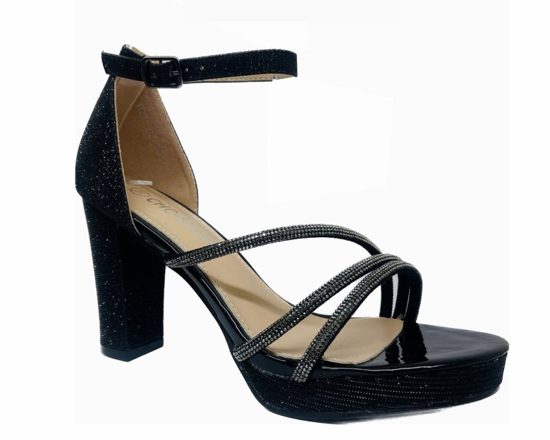 Diamante Strap Block Heel Sandals - Shoes - British D'sire