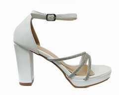 Diamante Strap Block Heel Sandals - Shoes - British D'sire