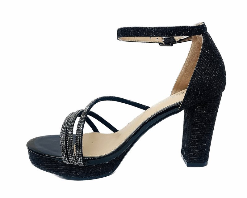 Diamante Strap Block Heel Sandals - Shoes - British D'sire