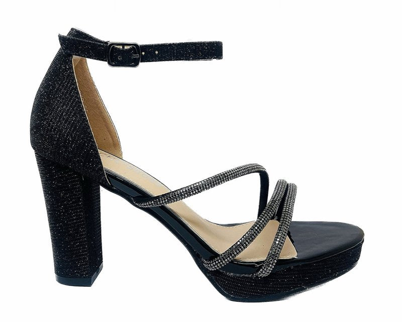 Diamante Strap Block Heel Sandals - Shoes - British D'sire