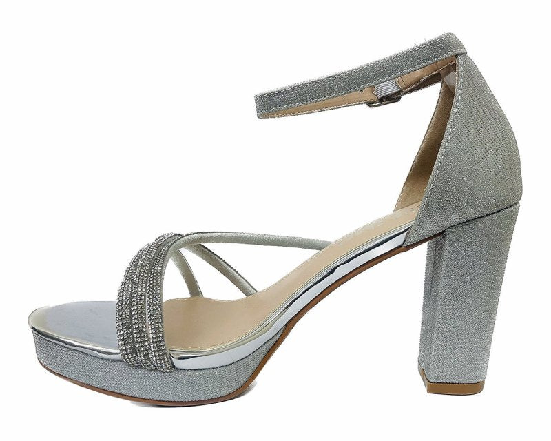 Diamante Strap Block Heel Sandals - Shoes - British D'sire