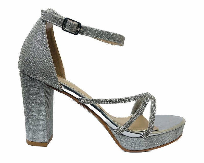 Diamante Strap Block Heel Sandals - Shoes - British D'sire