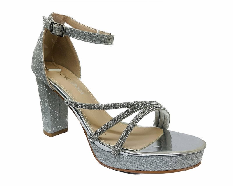 Diamante Strap Block Heel Sandals - Shoes - British D'sire