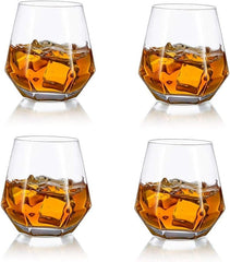 Diamond Whiskey Glasses Set of 2 Water Juice Tumbler Tilted Scotch Glass 300ml Whisky Glass Modern Look for Men Women, Dad, Husband, Friends, Glassware for Bourbon/Rum/Bar Tumbler - British D'sire