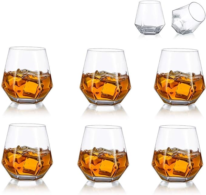 Diamond Whiskey Glasses Set of 2 Water Juice Tumbler Tilted Scotch Glass 300ml Whisky Glass Modern Look for Men Women, Dad, Husband, Friends, Glassware for Bourbon/Rum/Bar Tumbler - British D'sire