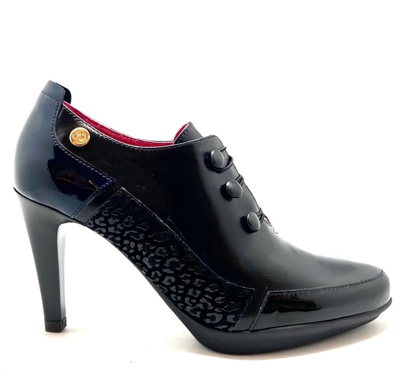 Dijon - Black/Blue button shoe/boot - High heel - British D'sire