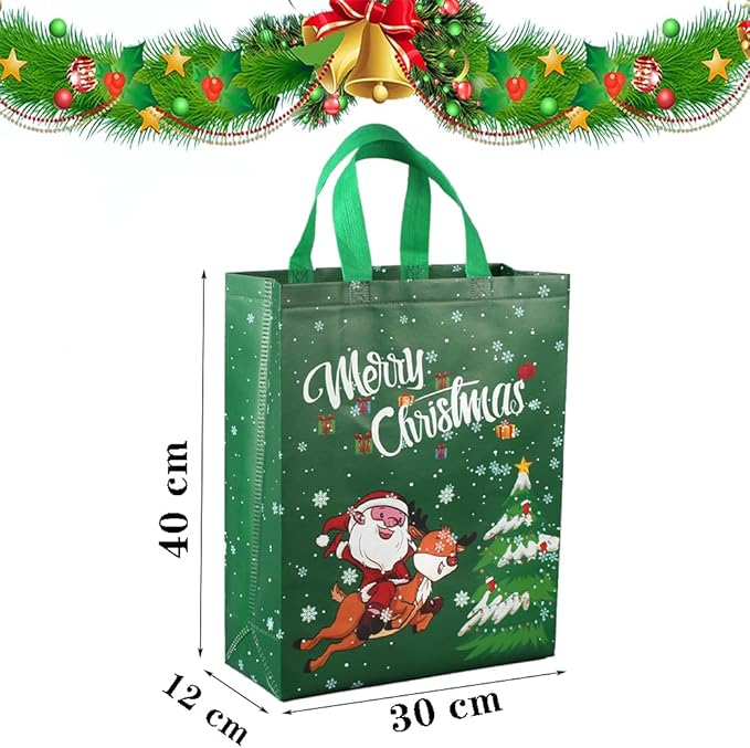 DOJoykey Christmas Bags, 5pcs Red Christmas Tote Bags with Handle Non - woven Fabric Gift Bags Large Size for Xmas Gift Delivering Shopping Party Decoration - Reusable Shopper Bags - British D'sire