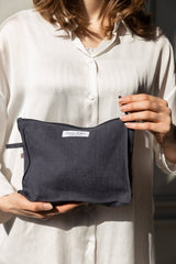 Double cloth linen large makeup bag with zipper - Large cosmetic bags - British D'sire