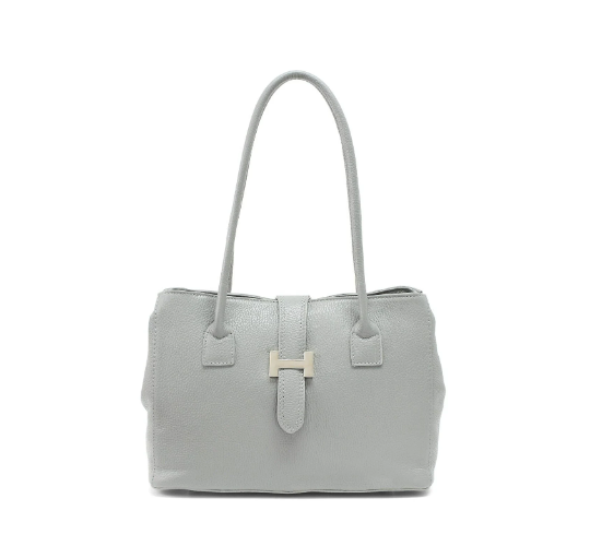 Italian Soft Leather Tote H -  Light Grey