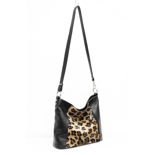 Italian Designer Leather Handbag with Adjustable Strap- Swolit Della Leopard Print