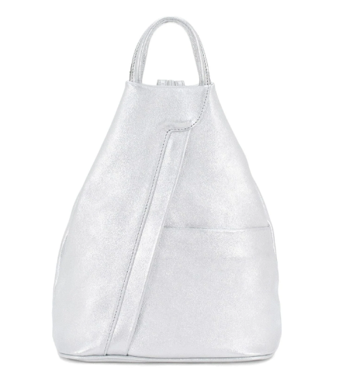 Italian Designer Soft Leather Triangular Backpack Ilaria Silver