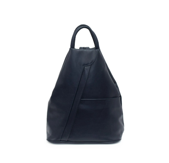 Italian Designer Soft Leather Triangular Backpack Ilaria Navy