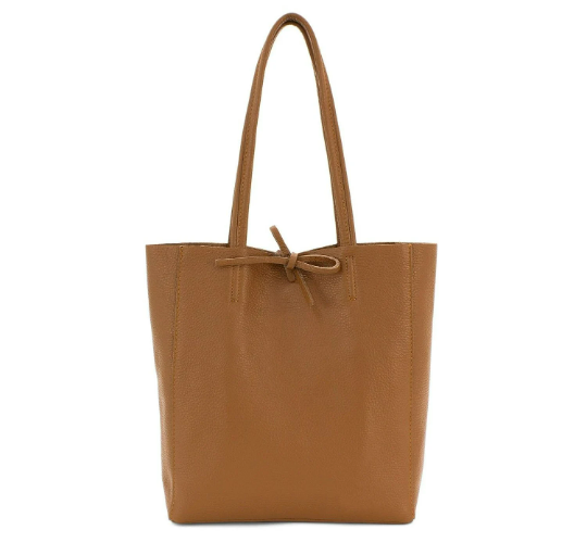 Italian Plain Leather Soft Tote Shopper Swolit Benedetta - Dark Tan