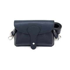 Italian Designer Leather Small Crossbody Wide Strap Bag Carina- Navy