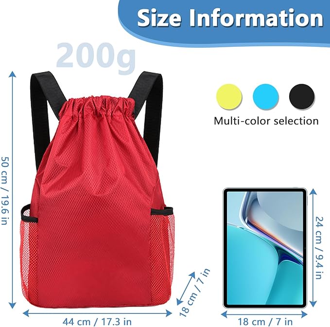 Drawstring Bag Waterproof Swim PE Bag Unisex Large Sports String Backpack Oxford Fabric Gym Sack for School Travel Swimming Holidays Climbing Hiking (50 * 44) - Gym Bags - British D'sire