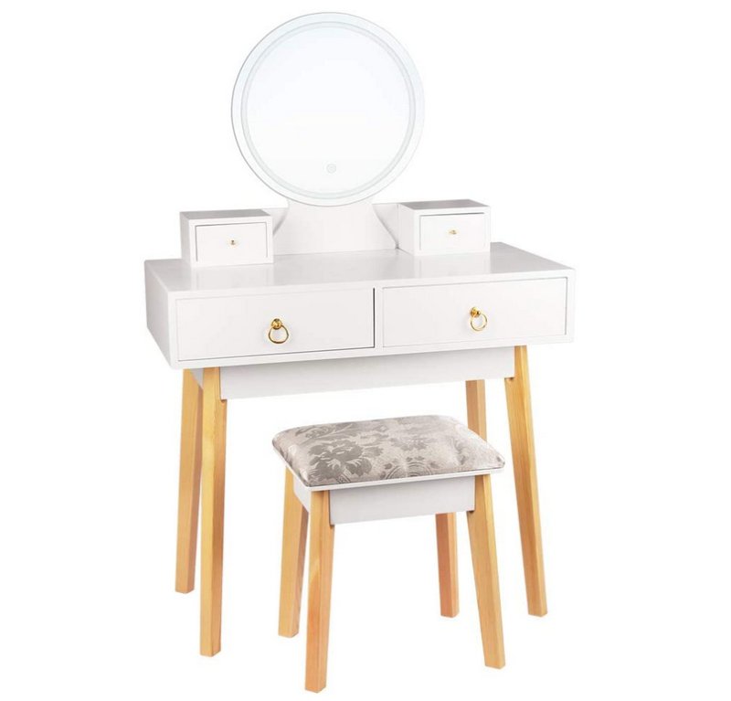 Dressing Table with Mirror LED Light Adjustanble Brightness Makeup Table Stool Set - British D'sire