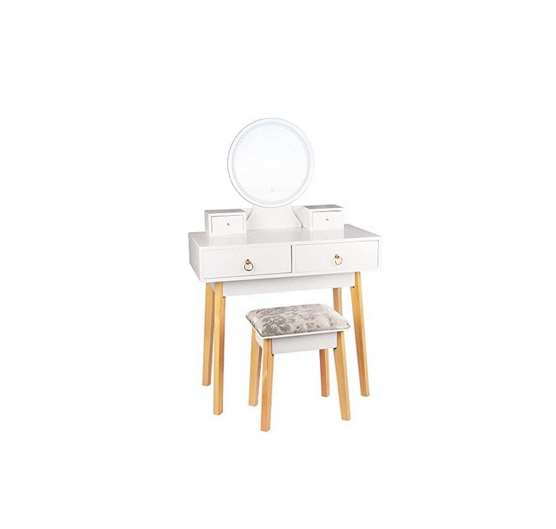 Dressing Table with Mirror LED Light Adjustanble Brightness Makeup Table Stool Set - British D'sire