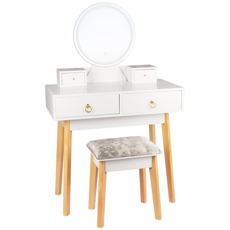 Dressing Table with Mirror LED Light Adjustanble Brightness Makeup Table Stool Set - British D'sire