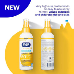 E45 Kids and Baby Sunscreen SPF50+ Spray for Face With Avocado Oil - UVA and UVB Protection- Dermatologically Tested and Fragrance-Free - Suitable For Dry, Sensitive and Eczema Prone Skin (180ml) - British D'sire