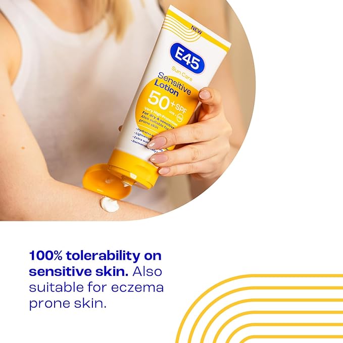 E45 Sun Body Lotion for Sensitive Skin. Hydrating Sun Cream with very high UVA and UVB protection and SPF 50+. For Dry Skin, Sensitive Skin and Eczema Prone Skin - 180 ml - British D'sire