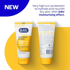 E45 Sun Body Lotion for Sensitive Skin. Hydrating Sun Cream with very high UVA and UVB protection and SPF 50+. For Dry Skin, Sensitive Skin and Eczema Prone Skin - 180 ml - British D'sire