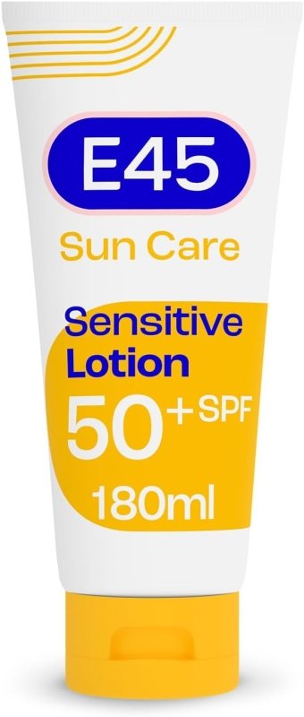 E45 Sun Body Lotion for Sensitive Skin. Hydrating Sun Cream with very high UVA and UVB protection and SPF 50+. For Dry Skin, Sensitive Skin and Eczema Prone Skin - 180 ml - British D'sire