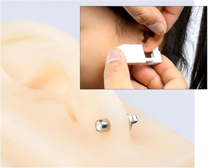 Ear Piercing Gun (6 Pieces), Painless Safety Ear Piercing Kit with Studs, Aseptic Earrings Disposable Gun, Ideal for Girls, Women and Men, White - Earnings - British D'sire