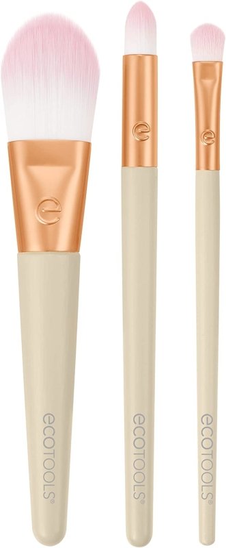 EcoTools Limited Edition Mini Brushes, Max Glow Makeup Brush Kit, Eye Makeup & Face Brushes, For Powder, Liquids, and Creams, 3 Piece Gift Set - Mini Brushes - British D'sire