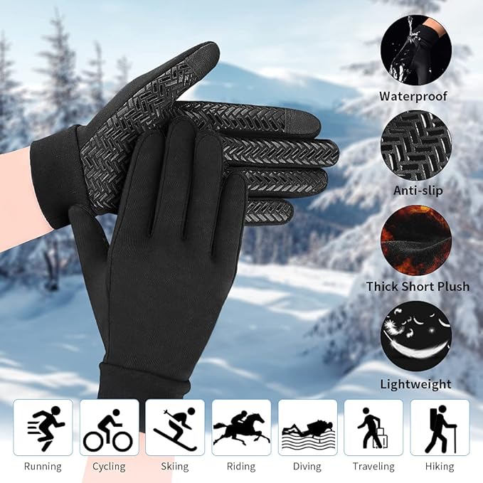 EEFOW Winter Thermal Outdoor Kids Gloves - Non - slip Touchscreen Running Gloves Sport Windproof Warm Black Riding Gloves for Boys Girls 4 - 12 years old - Gloves & Mittens - British D'sire