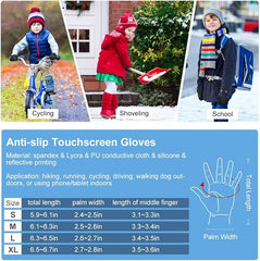 EEFOW Winter Thermal Outdoor Kids Gloves - Non - slip Touchscreen Running Gloves Sport Windproof Warm Black Riding Gloves for Boys Girls 4 - 12 years old - Gloves & Mittens - British D'sire