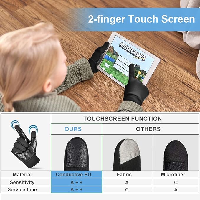 EEFOW Winter Thermal Outdoor Kids Gloves - Non - slip Touchscreen Running Gloves Sport Windproof Warm Black Riding Gloves for Boys Girls 4 - 12 years old - Gloves & Mittens - British D'sire