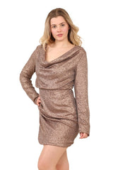 Elegant Long - Sleeve Heavy Sequin Mini Dress with Front Slit - Dresses - British D'sire