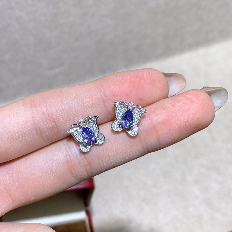 Elegant Natural Butterfly Stud Earrings with Pear - Shaped Tanzanite and CZ - 925 Silver - Perfect for Women - 4x6 mm Tanzanite from Tanzania - Heated Treatment - Dimensions: 1x1 cm - Earnings - British D'sire